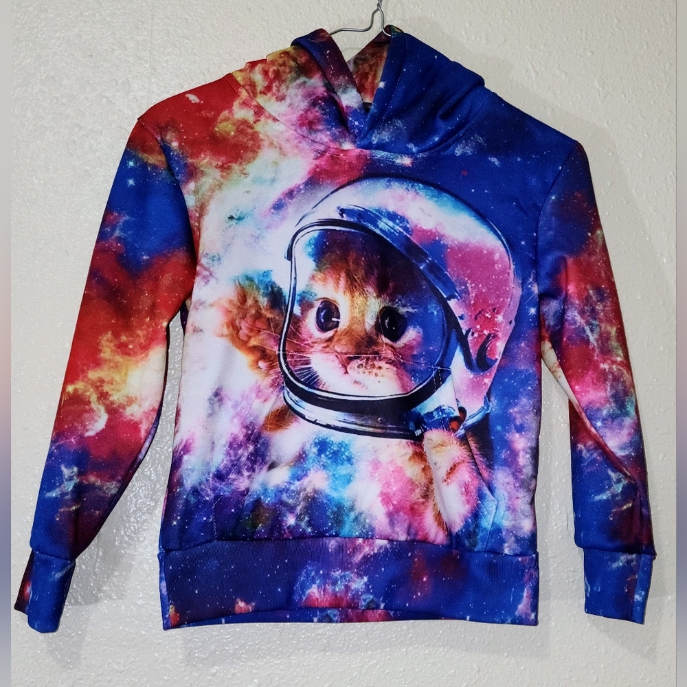 Space Kitty Hoodie sizeM Juniors Tye Dye w/ Space Kitty Printed in Bright Colors